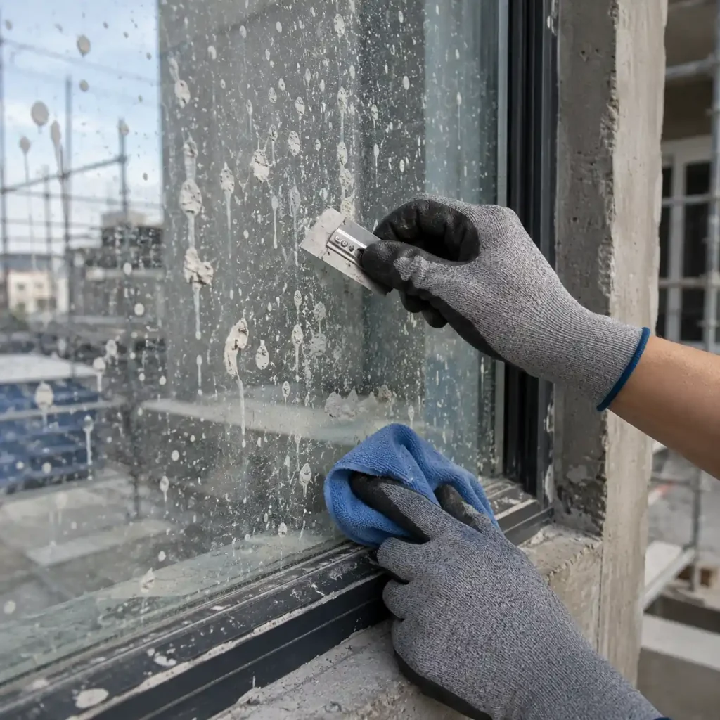 Cement Splatter Removal from Windows After Construction