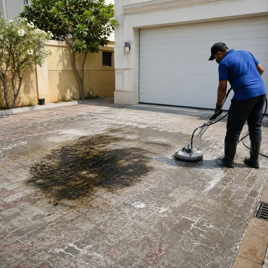 Villa Driveway Oil Stain Removal in Sharjah