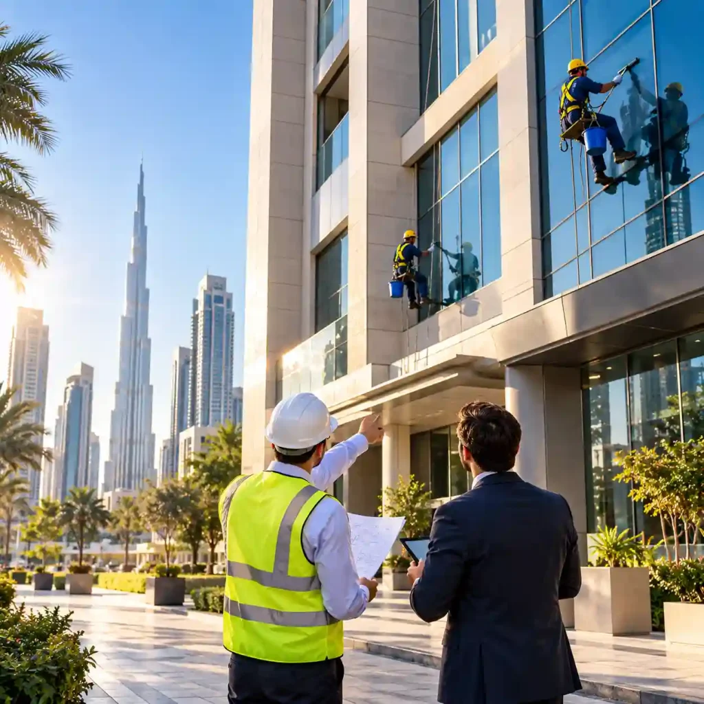Building appearance management and facade maintenance for a modern commercial property in Dubai